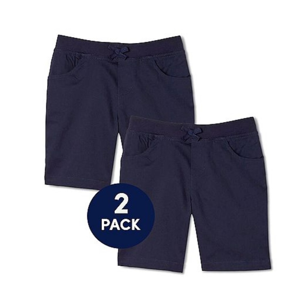 French Toast girls Knit Waistband pull-on shorts 2 pack set Navy 6 - Picture 3 of 5